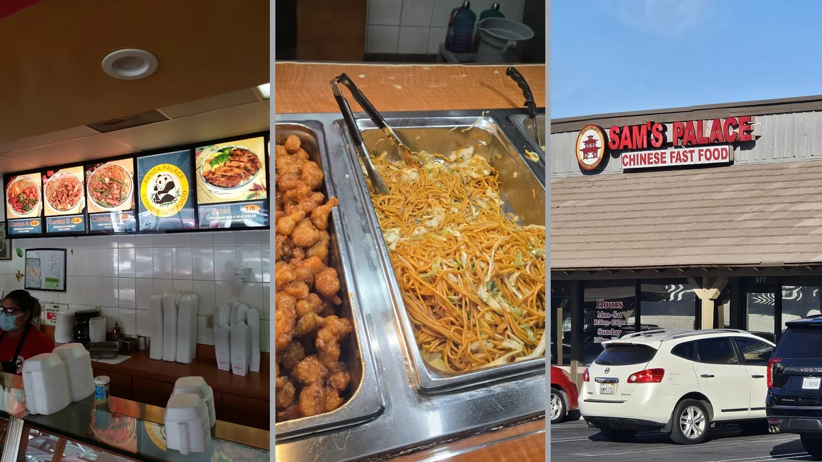 Chinese fast food counter with ready-made trays.