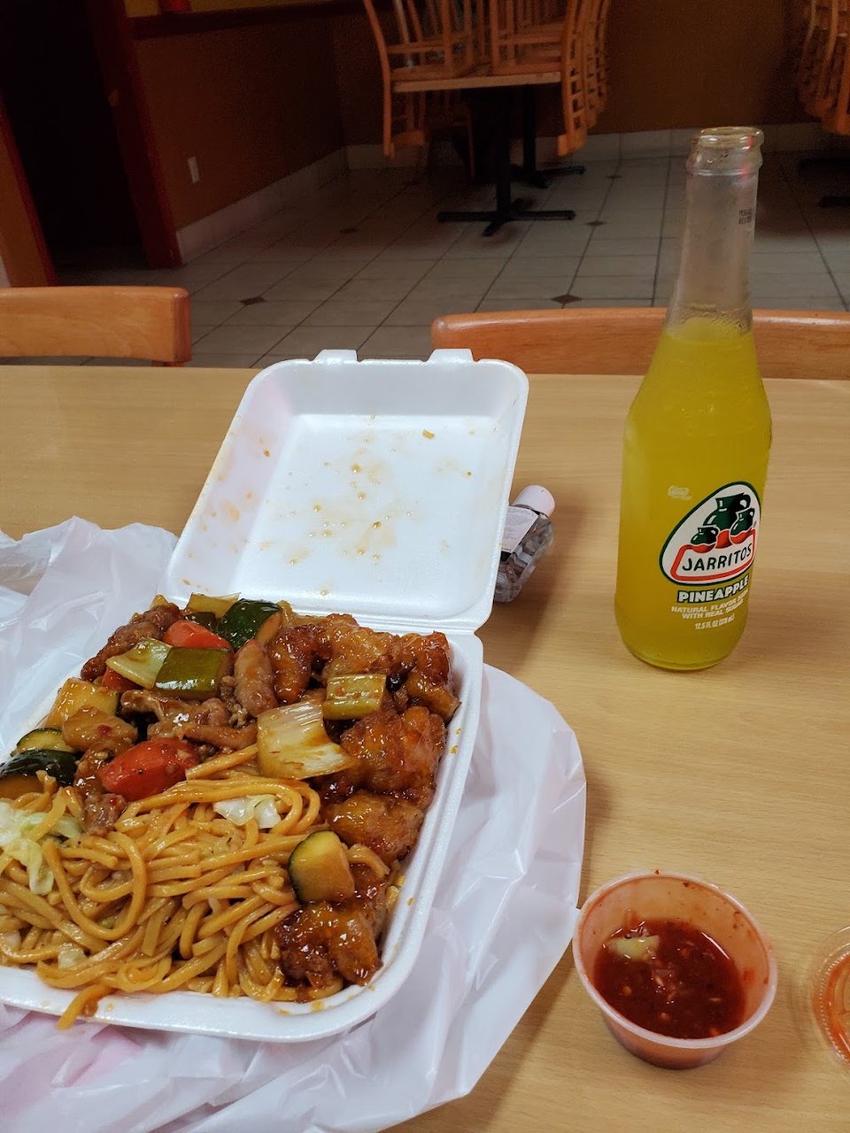 Printed menu showing chow mein and fried rice.